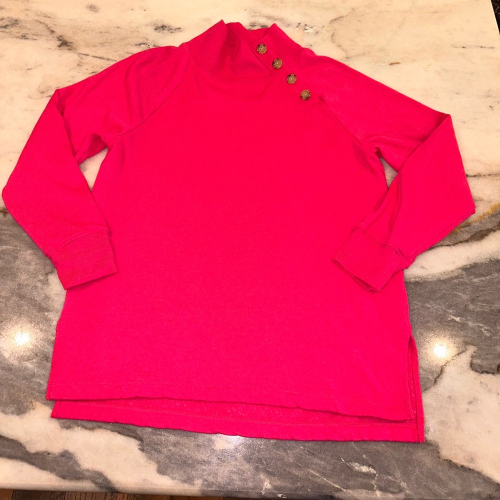 EUC J Crew Pink Chic Button-Detail Mock Neck Sweater Top Size Medium - Picture 2 of 11